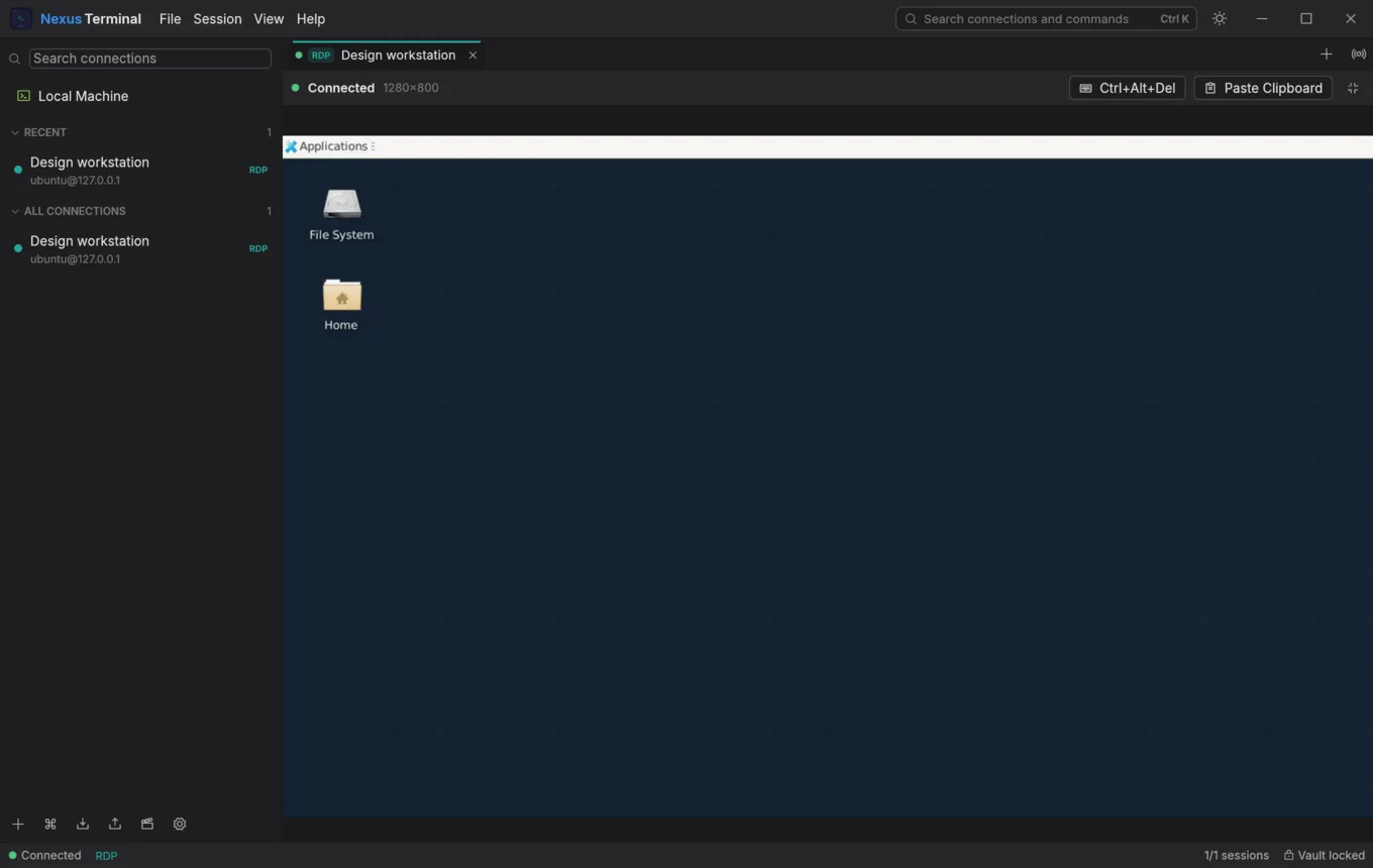 An RDP desktop in a Nexus tab